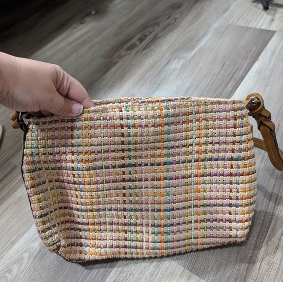 Fossil Multi-Color Classic Weave Shoulder Bag, Straw Purse, Brown Leather‎ Trim - Picture 3 of 9